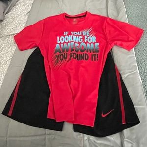 2 pc Lot: Blk Nike Shorts, Red Starter Tee